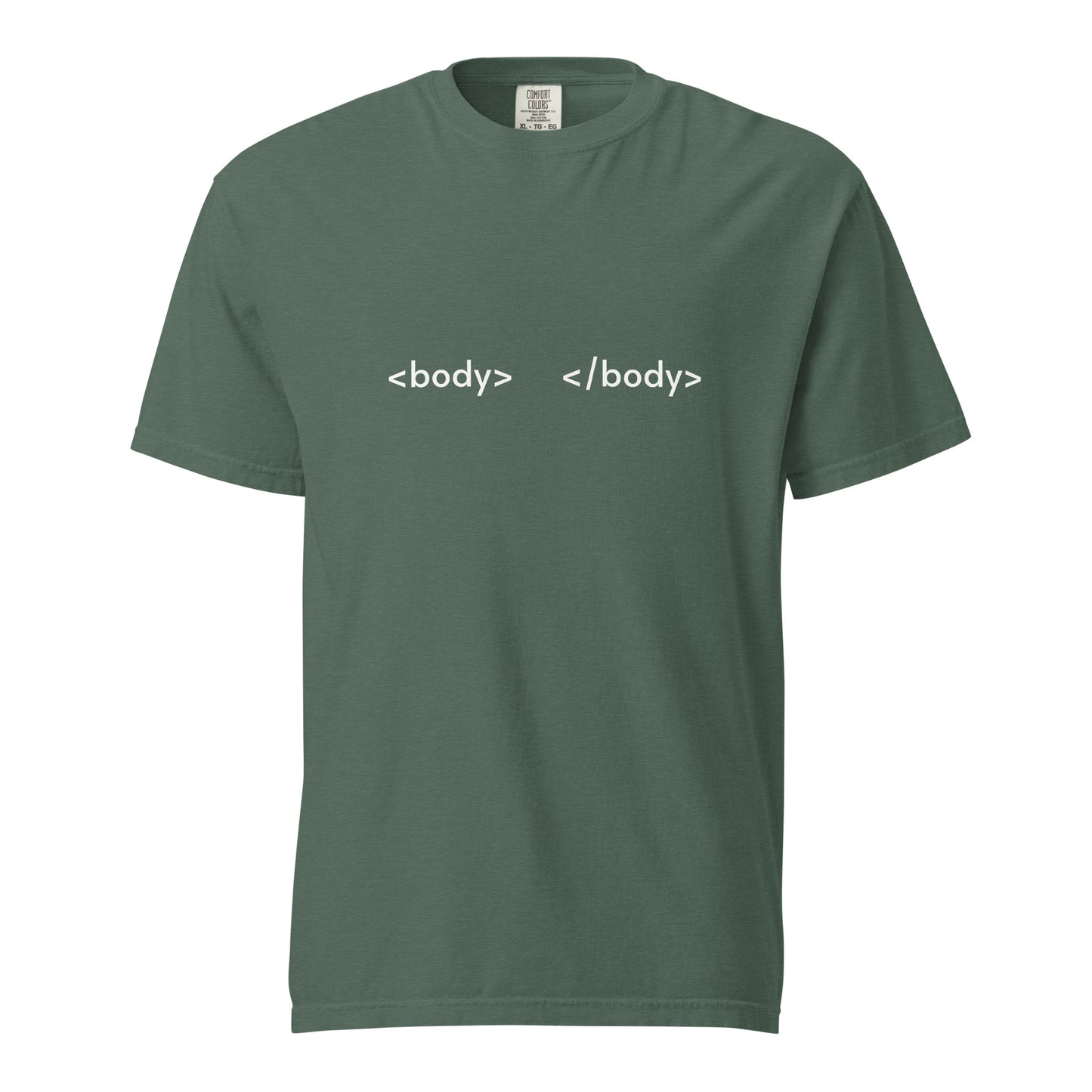 Unisex garment-dyed heavyweight T-shirt in blue spruce color, front view, made by wayward.biz, showcasing durable fabric and classic fit.
