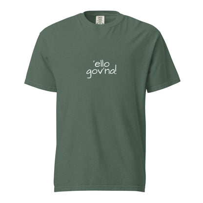 Unisex garment-dyed heavyweight T-shirt by wayward.biz in blue spruce, shown from the front with a casual fit.