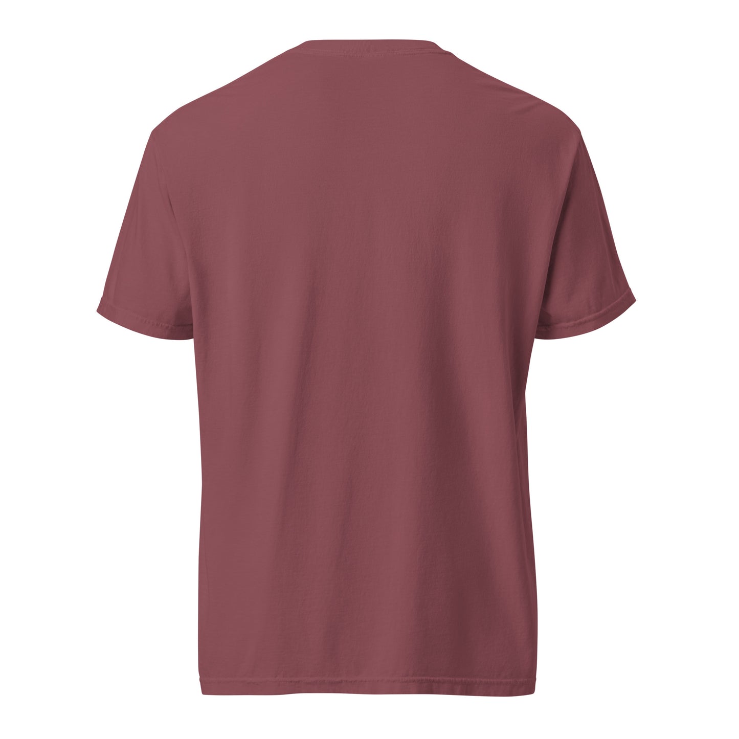 Unisex brick-colored heavyweight garment-dyed T-shirt with "Old enough to remember" print, made by Wayward.biz.