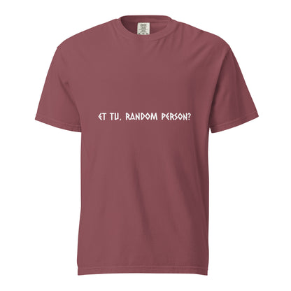 Unisex garment-dyed heavyweight dark t-shirt with a relaxed fit, featuring a front design, from wayward.biz.