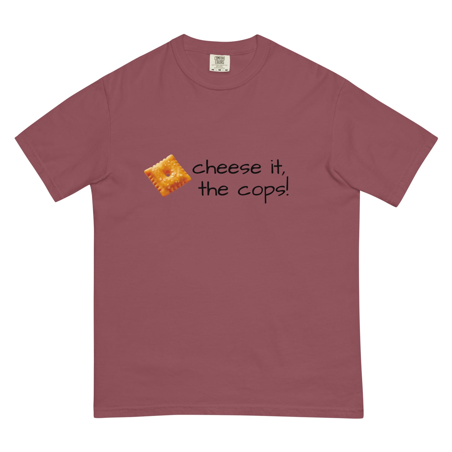 Unisex garment-dyed heavyweight T-shirt in brick color featuring a front design, by Wayward.biz.