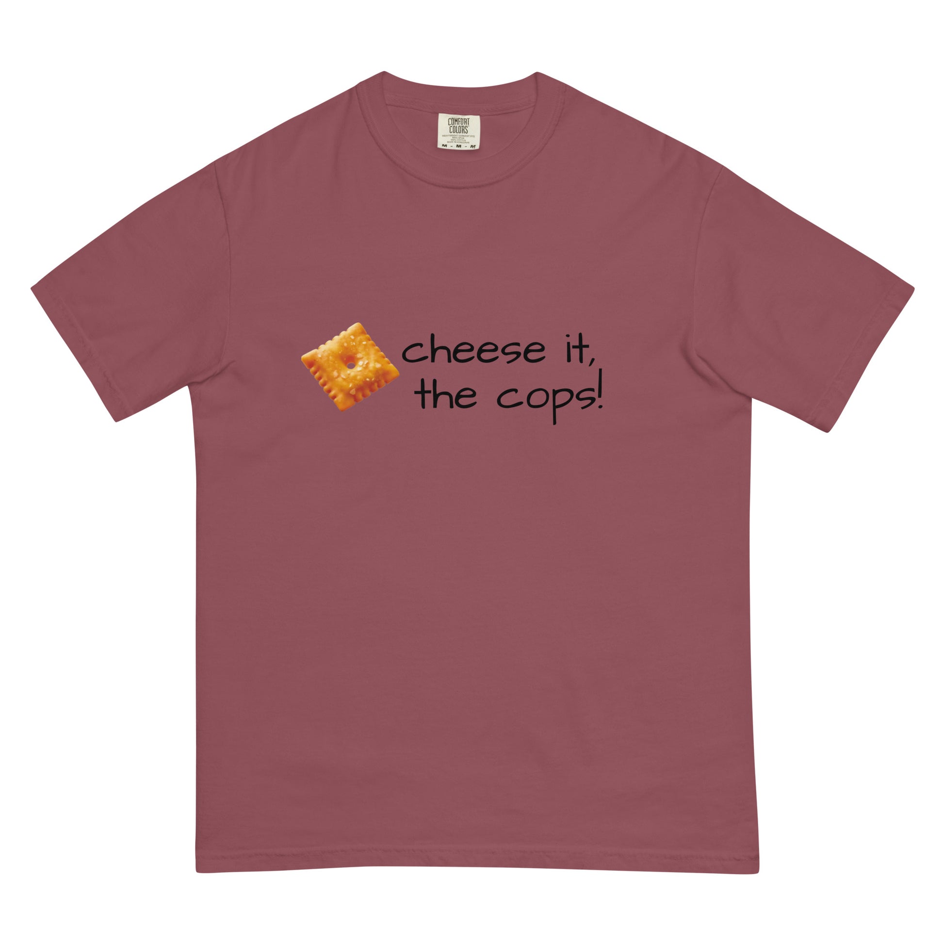 Unisex garment-dyed heavyweight T-shirt in brick color featuring a front design, by Wayward.biz.