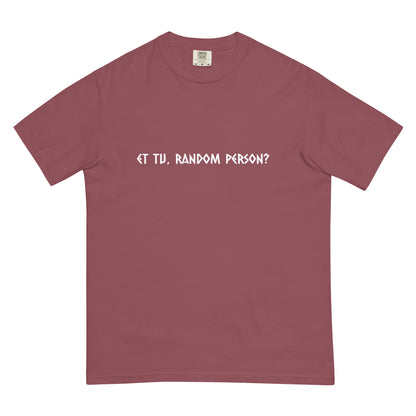 Unisex garment-dyed heavyweight T-shirt in dark brick color with a front design, by wayward.biz.