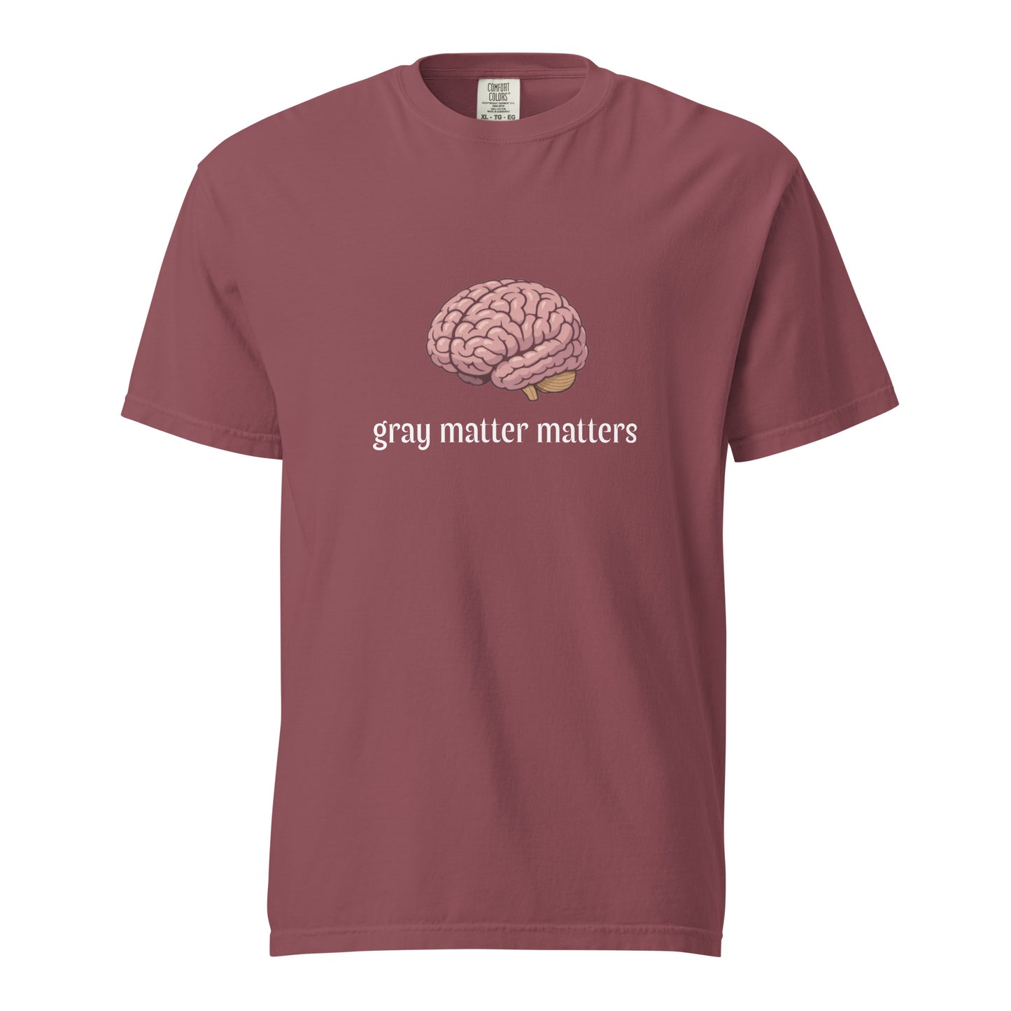 Unisex gray garment-dyed heavyweight t-shirt from Wayward.biz, shown in dark brick color, front view with soft fabric texture.