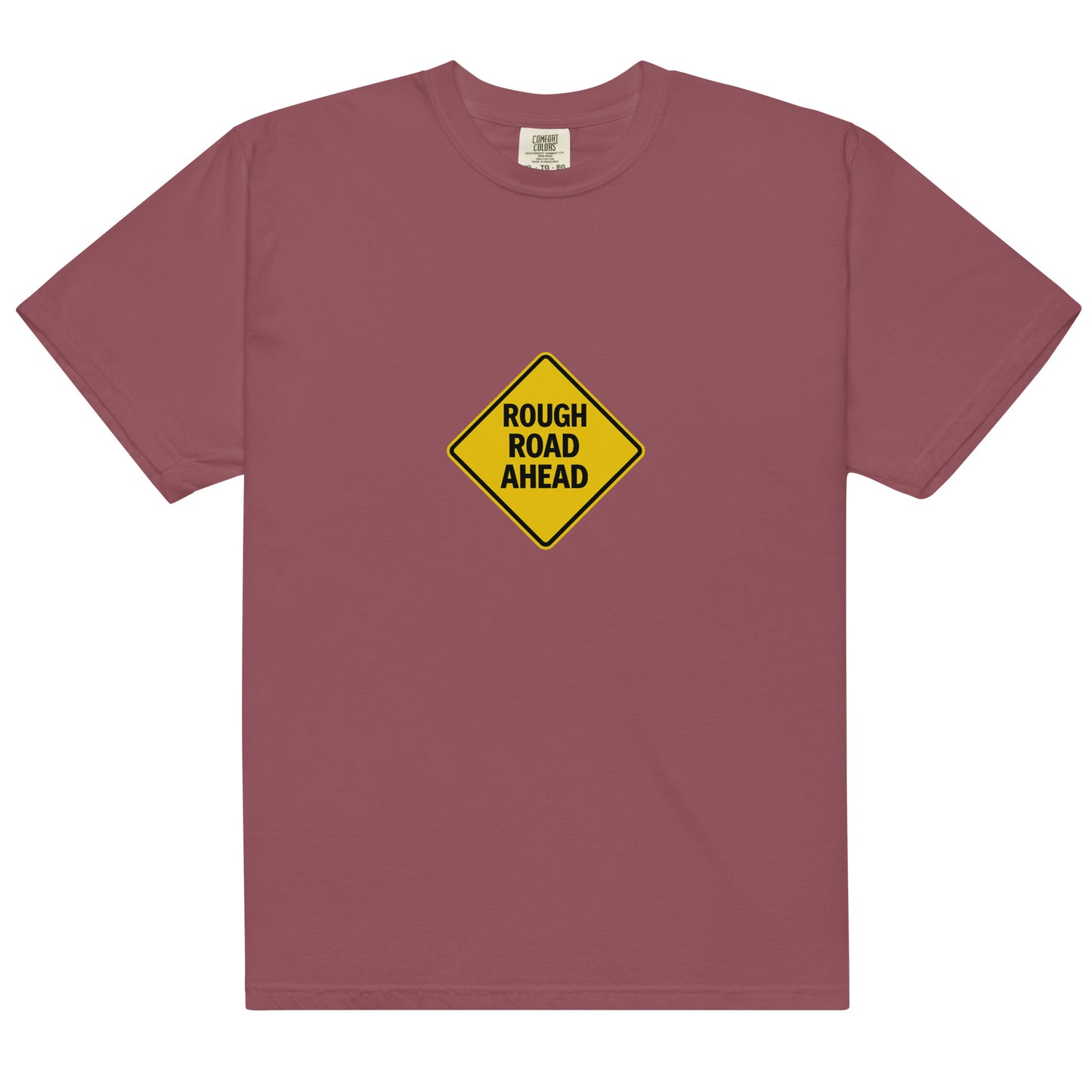 Unisex garment-dyed heavyweight T-shirt in brick color with front graphic design, from Wayward.biz.