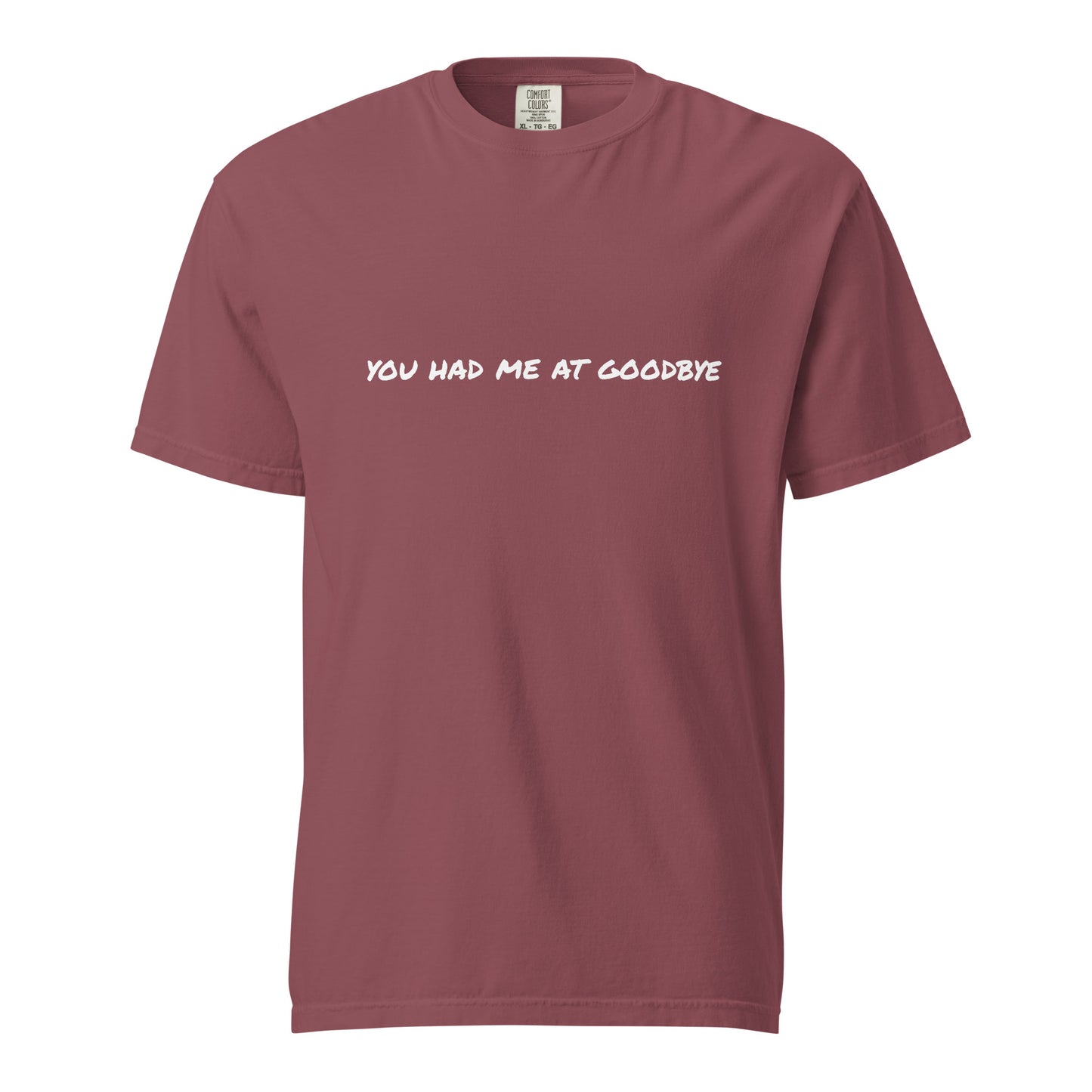 Unisex garment-dyed heavyweight T-shirt in brick color by wayward.biz, front view showing soft fabric and classic fit.