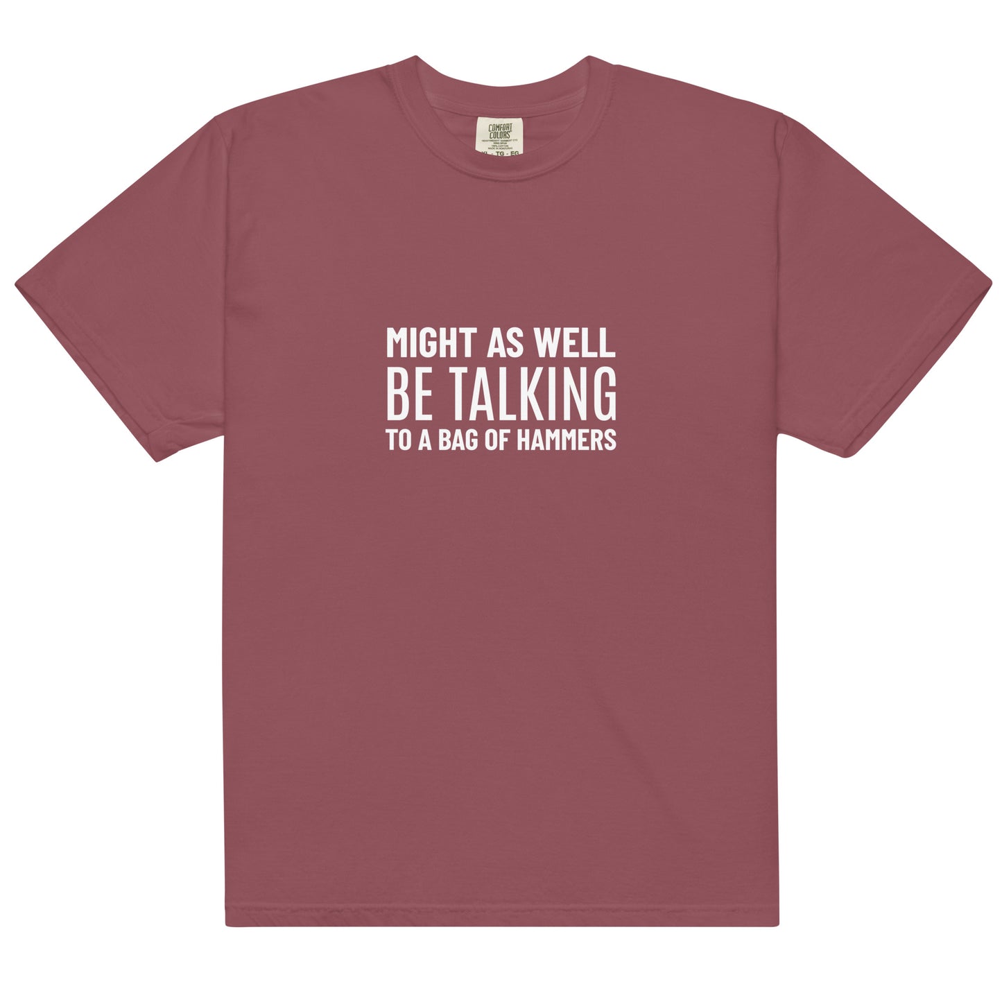 Unisex garment-dyed heavyweight brick-colored T-shirt by wayward.biz with front design, casual and comfortable fit.