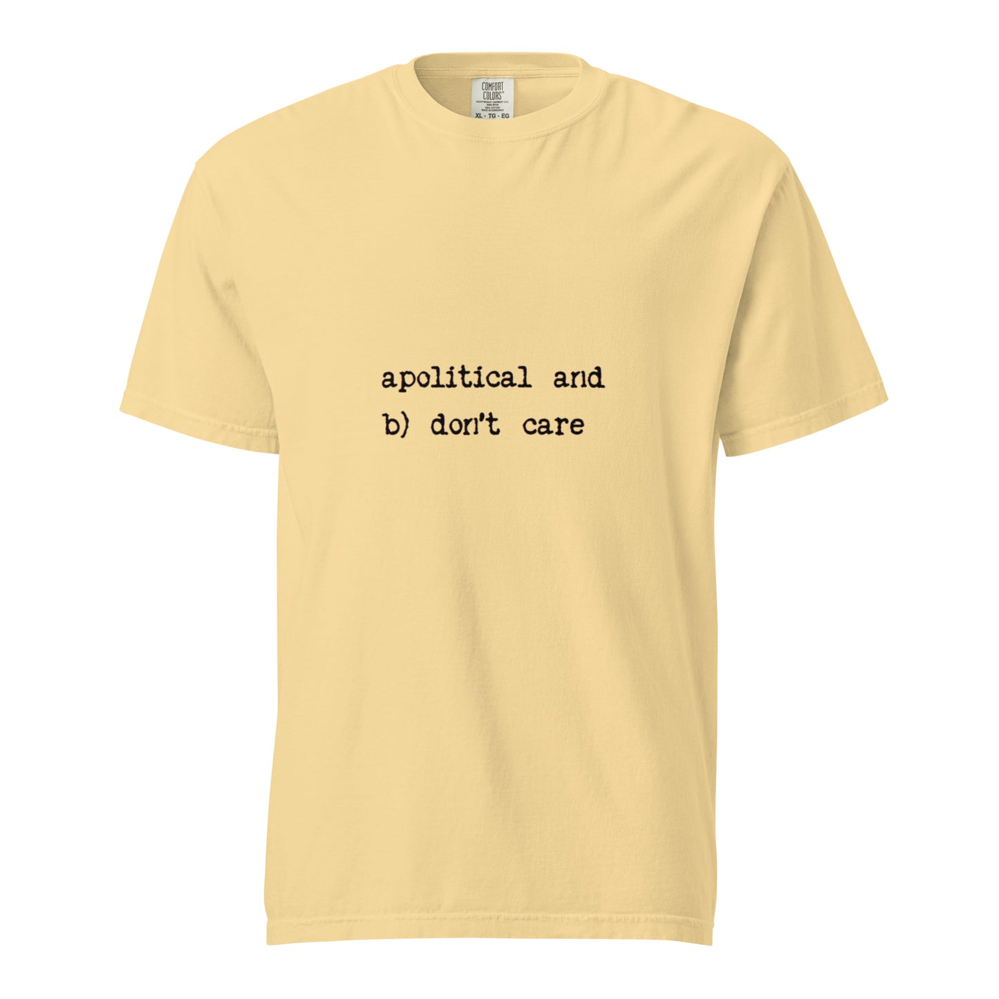 Unisex heavyweight garment-dyed T-shirt by wayward.biz in butter color, showcasing a casual, relaxed fit and soft fabric.