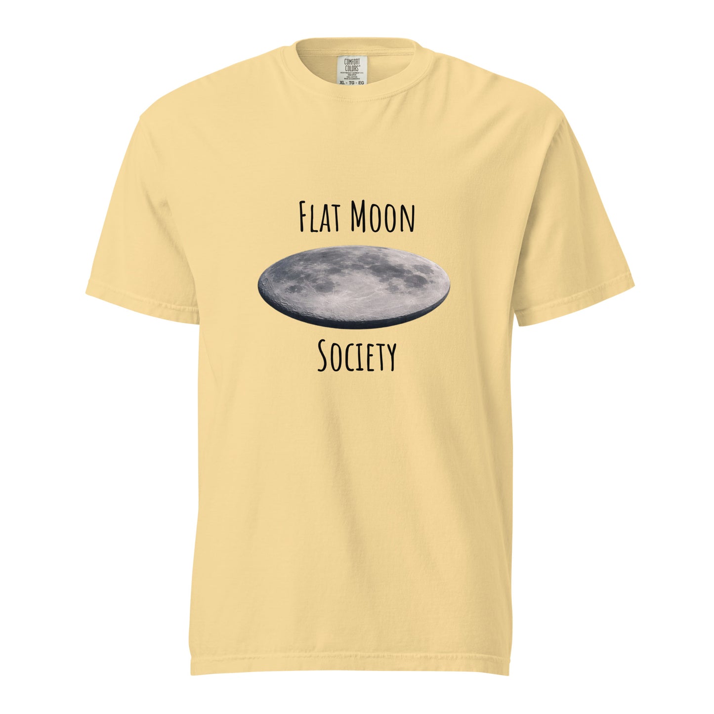 Unisex garment-dyed heavyweight light T-shirt from Flat Moon Society, shown in butter color with a front view.