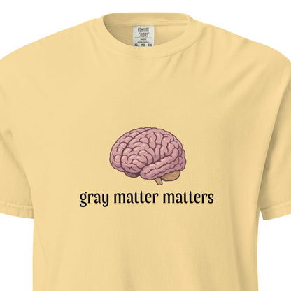 Gray Matter Matters unisex garment-dyed heavyweight T-shirt in light gray, featuring a comfortable fit and soft fabric.