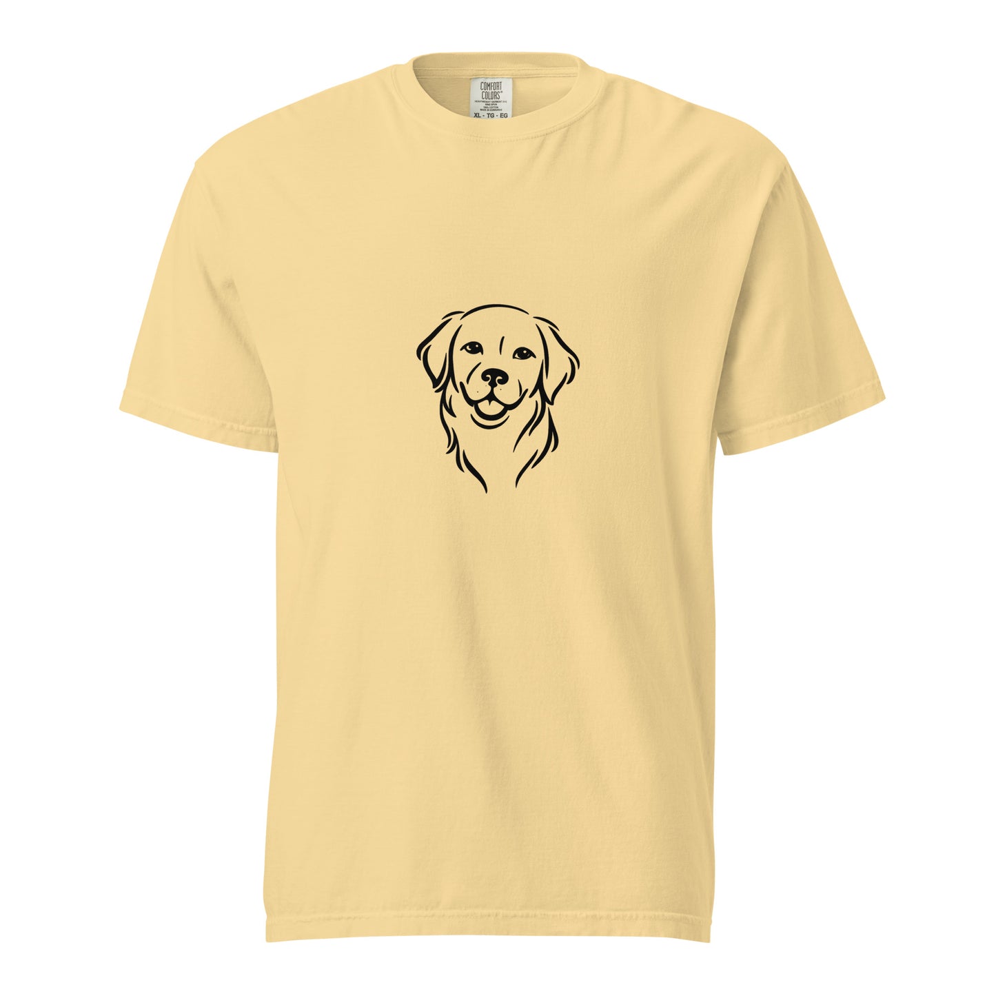 Unisex Golden Retriever graphic heavyweight garment-dyed T-shirt in butter color, casual and comfortable style.