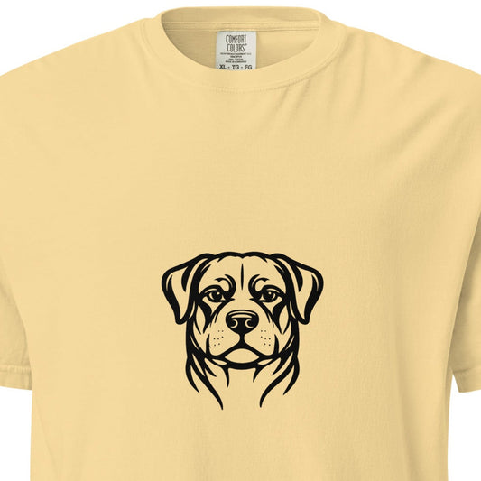 Unisex Rottweiler garment-dyed heavyweight T-shirt in butter color, featuring a casual fit and durable fabric.