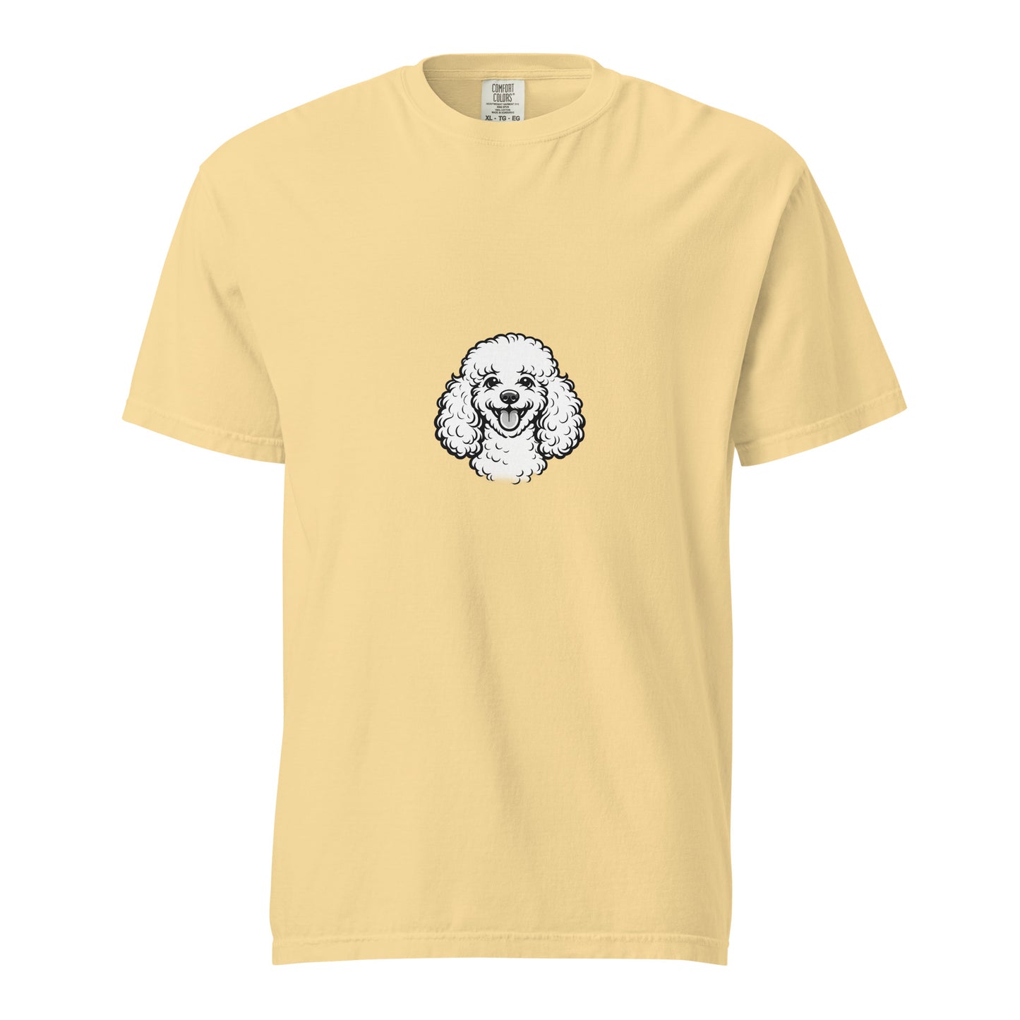 Unisex garment-dyed heavyweight Poodle T-shirt in butter color, featuring a relaxed fit and casual style from wayward.biz.