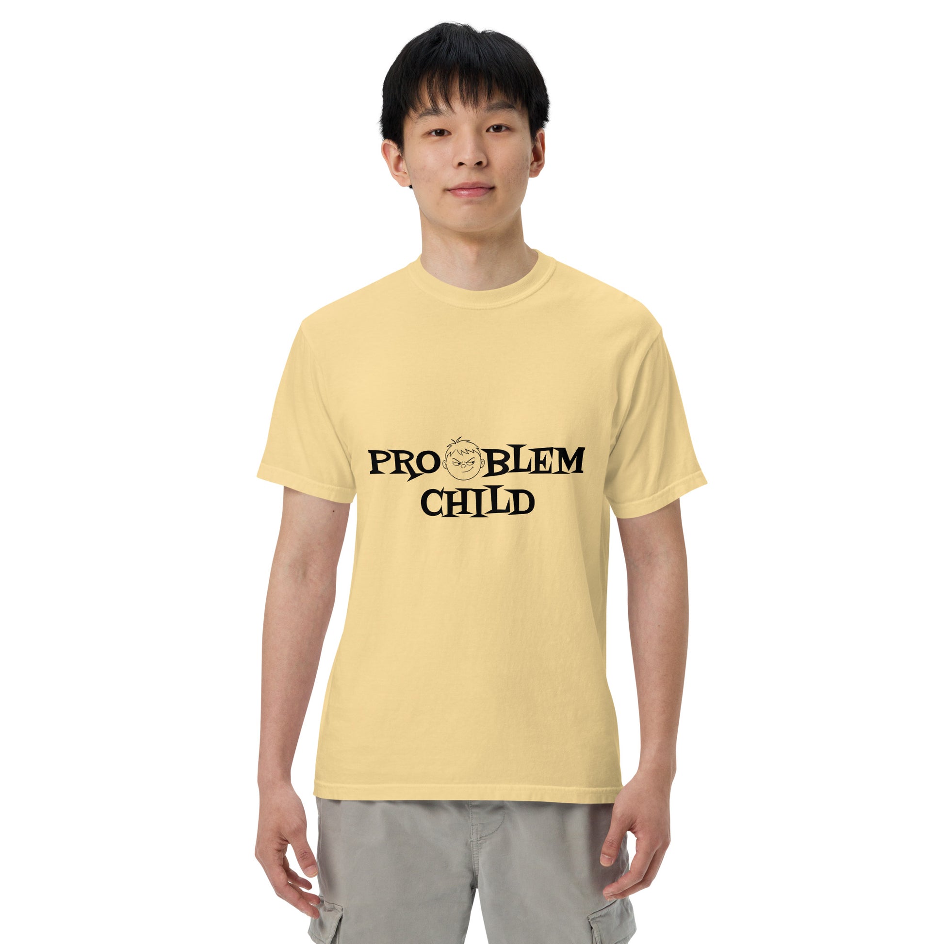 Unisex garment-dyed heavyweight T-shirt by Wayward.biz in butter color, front view showing soft fabric and casual fit.