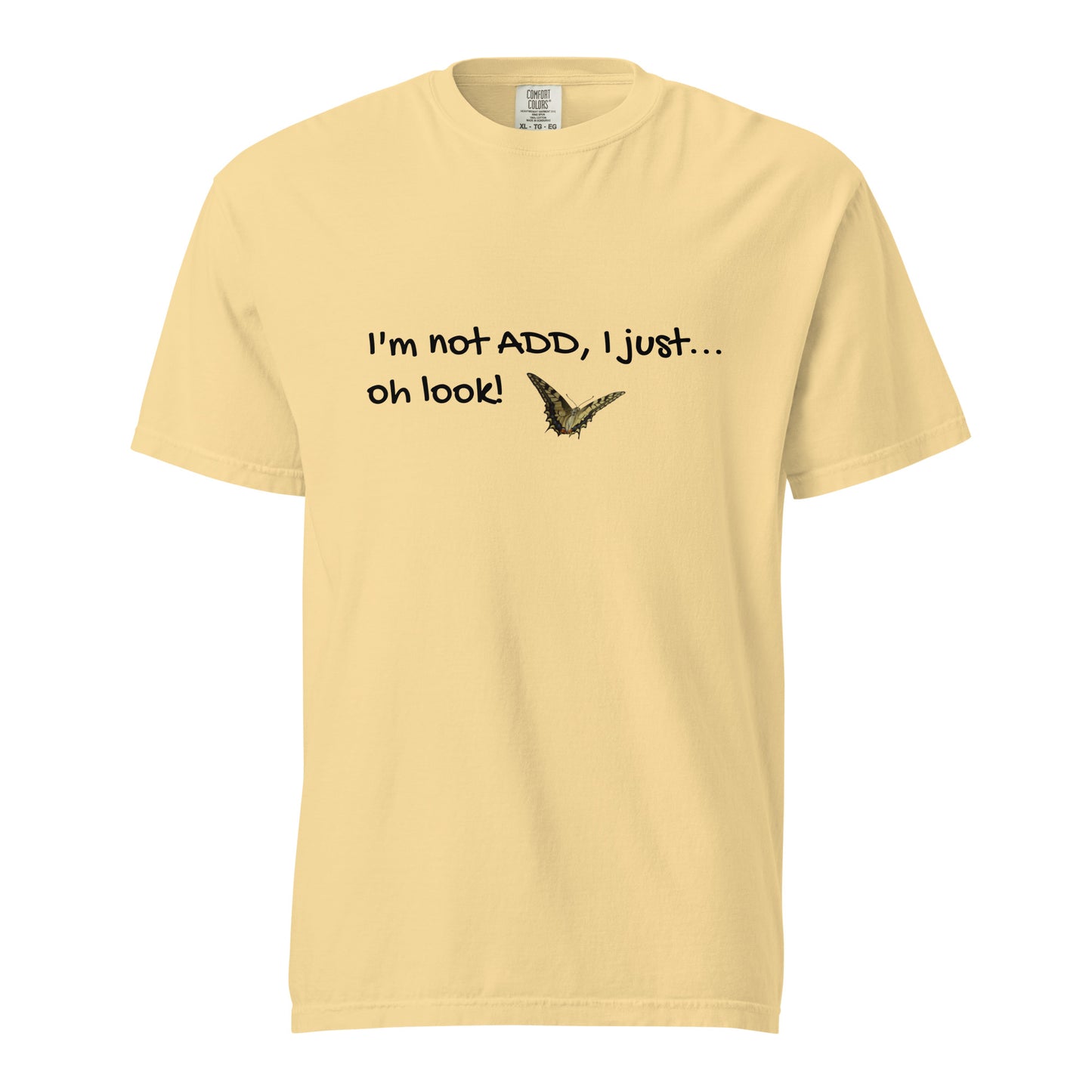 Unisex heavyweight garment-dyed T-shirt in butter color by wayward.biz, showcasing a comfortable, casual fit and soft fabric.