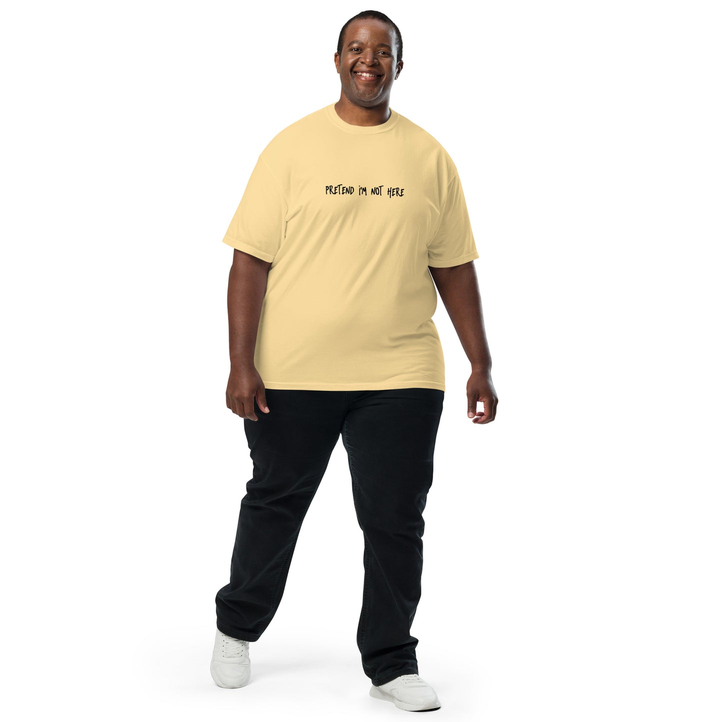Unisex garment-dyed heavyweight T-shirt by wayward.biz in butter color, front view showing soft, durable fabric.