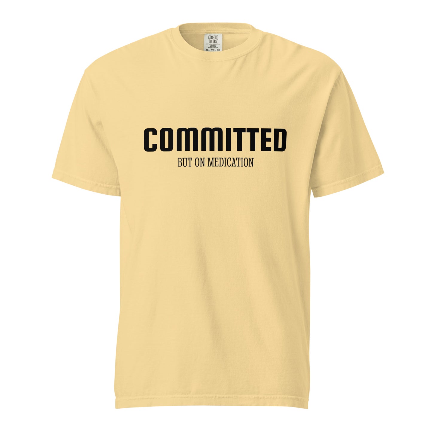 Unisex garment-dyed heavyweight T-shirt by Wayward.biz, in butter color, showing front view with casual fit and soft fabric texture.