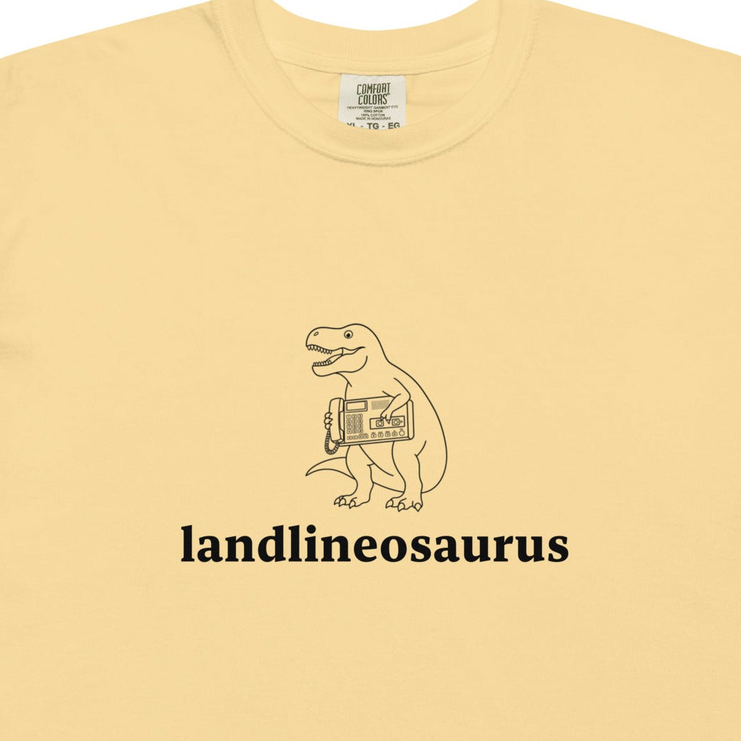 Unisex Landlineosaurus heavyweight garment-dyed T-shirt in butter color, featuring a comfortable fit and durable fabric.