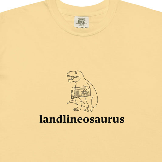 Unisex Landlineosaurus heavyweight garment-dyed T-shirt in butter color, featuring a comfortable fit and durable fabric.