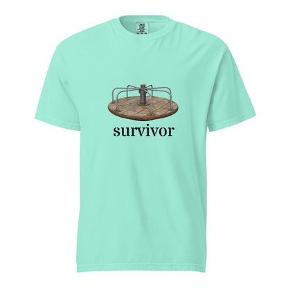 Unisex garment-dyed heavyweight T-shirt in chalky mint color, featuring a simple front design, by Wayward.biz.