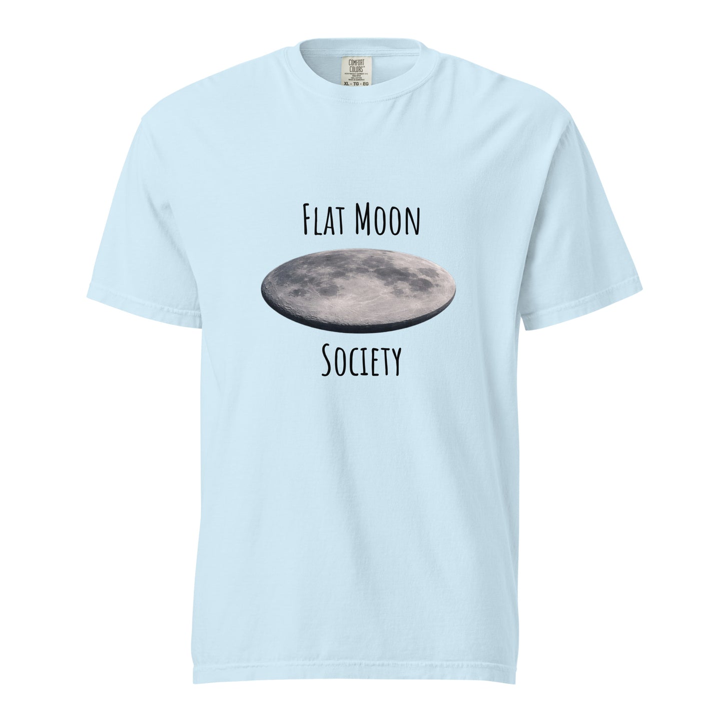 Unisex garment-dyed heavyweight chambray T-shirt from Flat Moon Society by wayward.biz, showing front view and soft fabric texture.