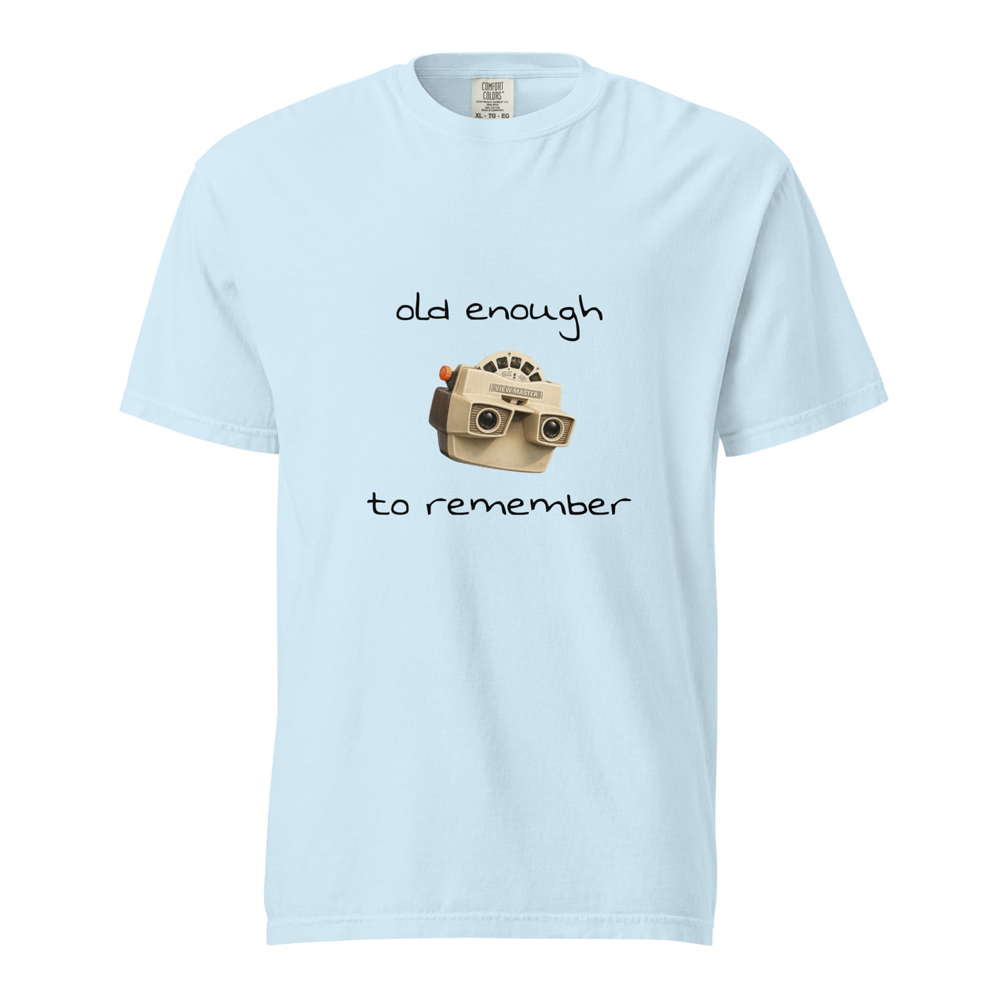 Unisex View-Master heavy-weight garment-dyed chambray T-shirt with front design, by wayward.biz, casual and comfortable style.