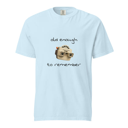 Unisex View-Master heavy-weight garment-dyed chambray T-shirt with front design, by wayward.biz, casual and comfortable style.