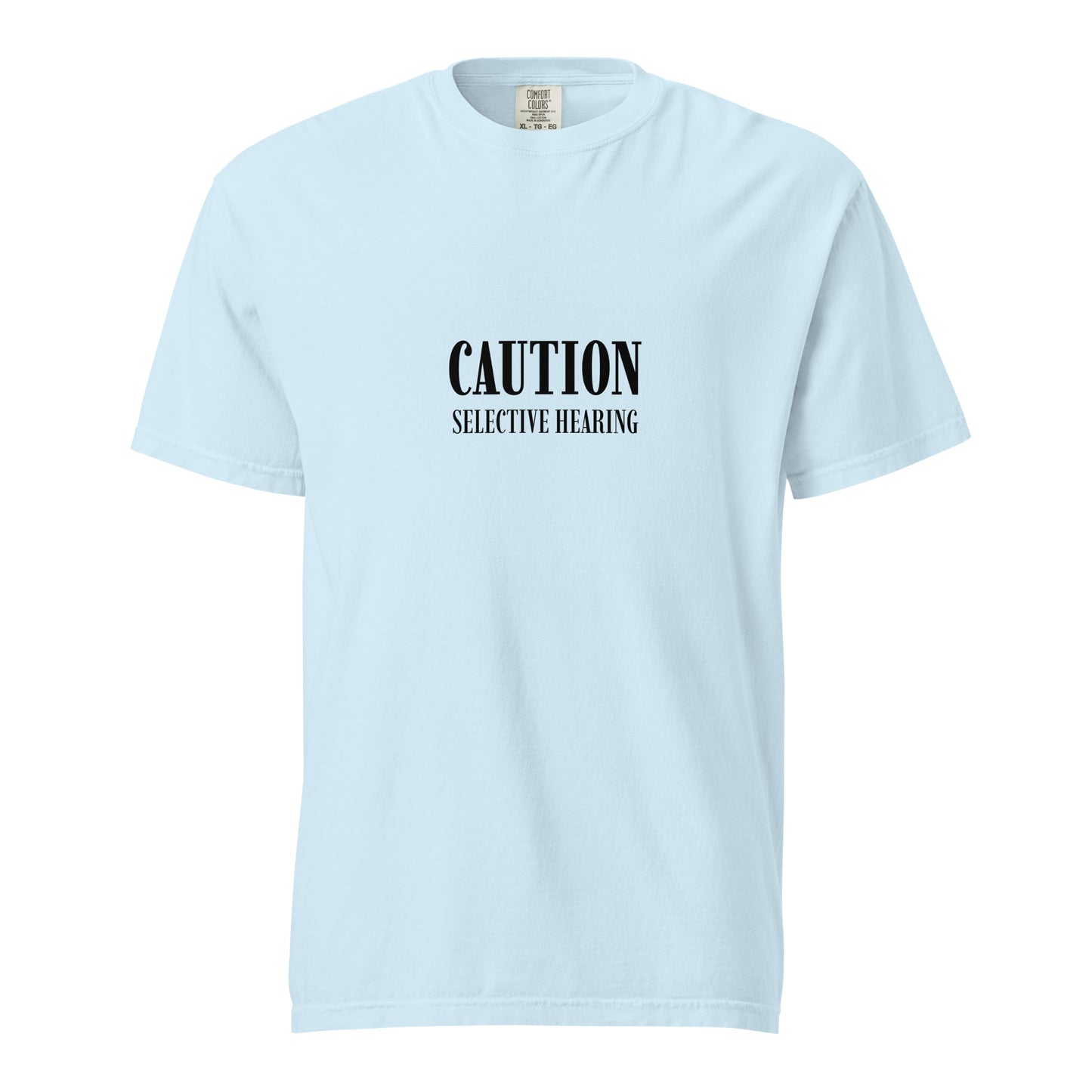 Unisex garment-dyed heavyweight chambray T-shirt by wayward.biz with front design, casual and comfortable for everyday wear.