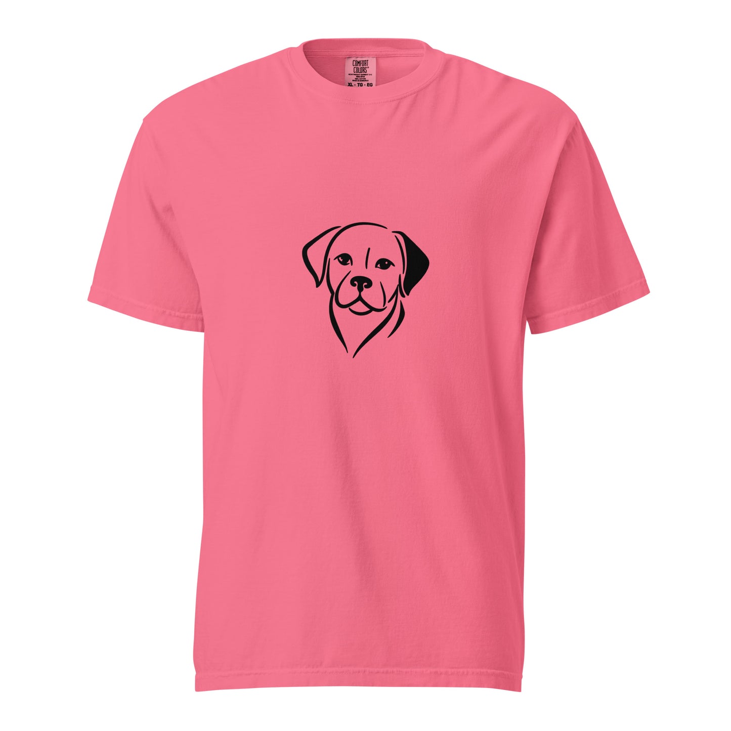 Unisex Labrador Retriever garment-dyed heavyweight T-shirt in Crunchberry color, front view, casual style by wayward.biz
