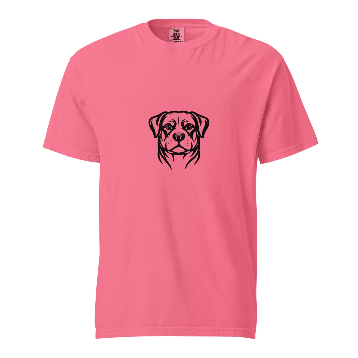 Unisex Rottweiler heavyweight garment-dyed T-shirt in crunchberry color with front graphic design.