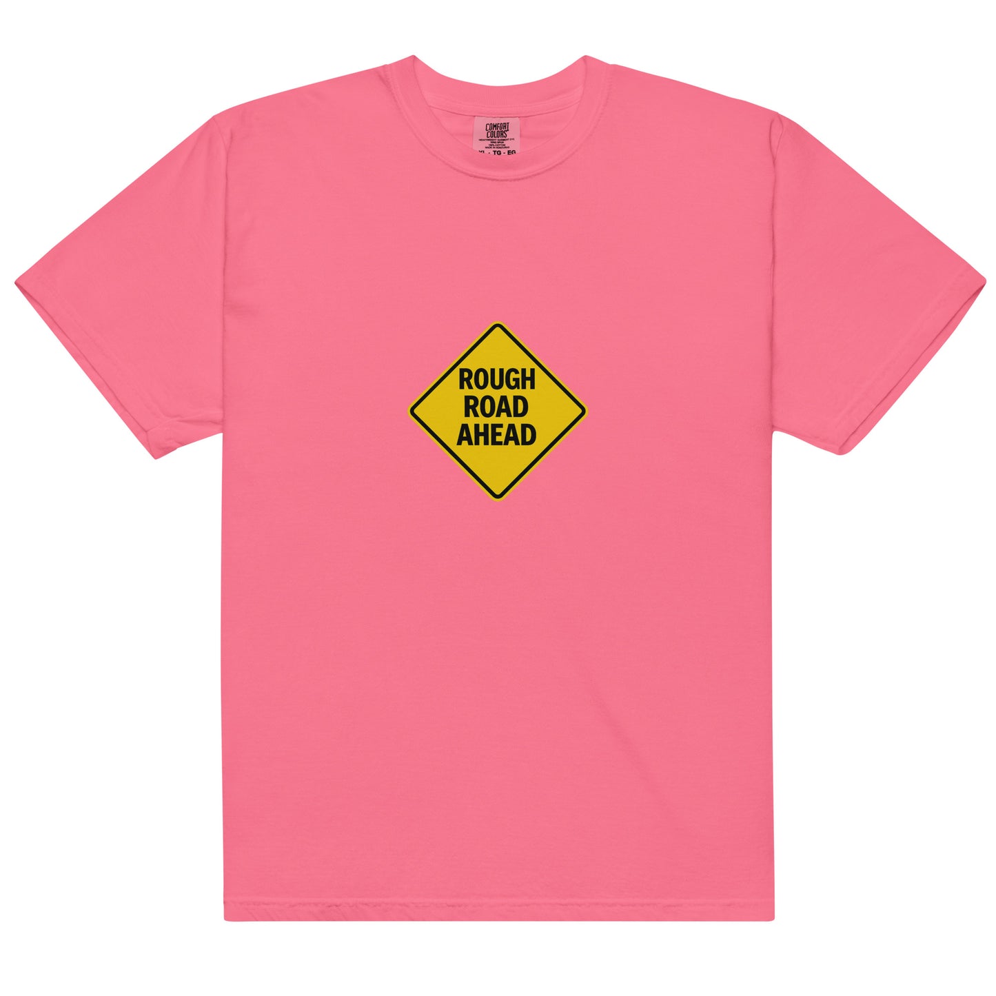 Unisex garment-dyed heavyweight T-shirt from Wayward.biz featuring a crunchberry color and a front design.