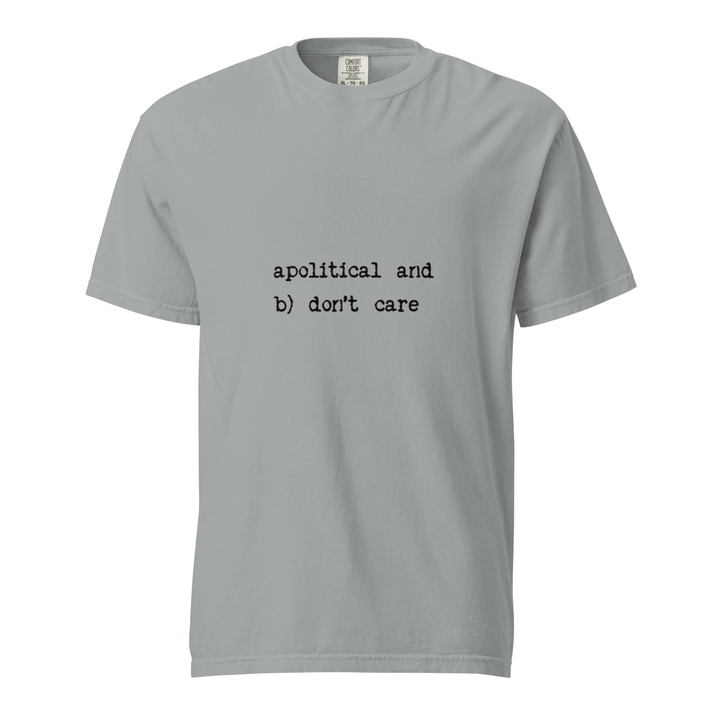 Unisex garment-dyed heavyweight T-shirt in granite color by wayward.biz, front view showing soft fabric and classic fit.