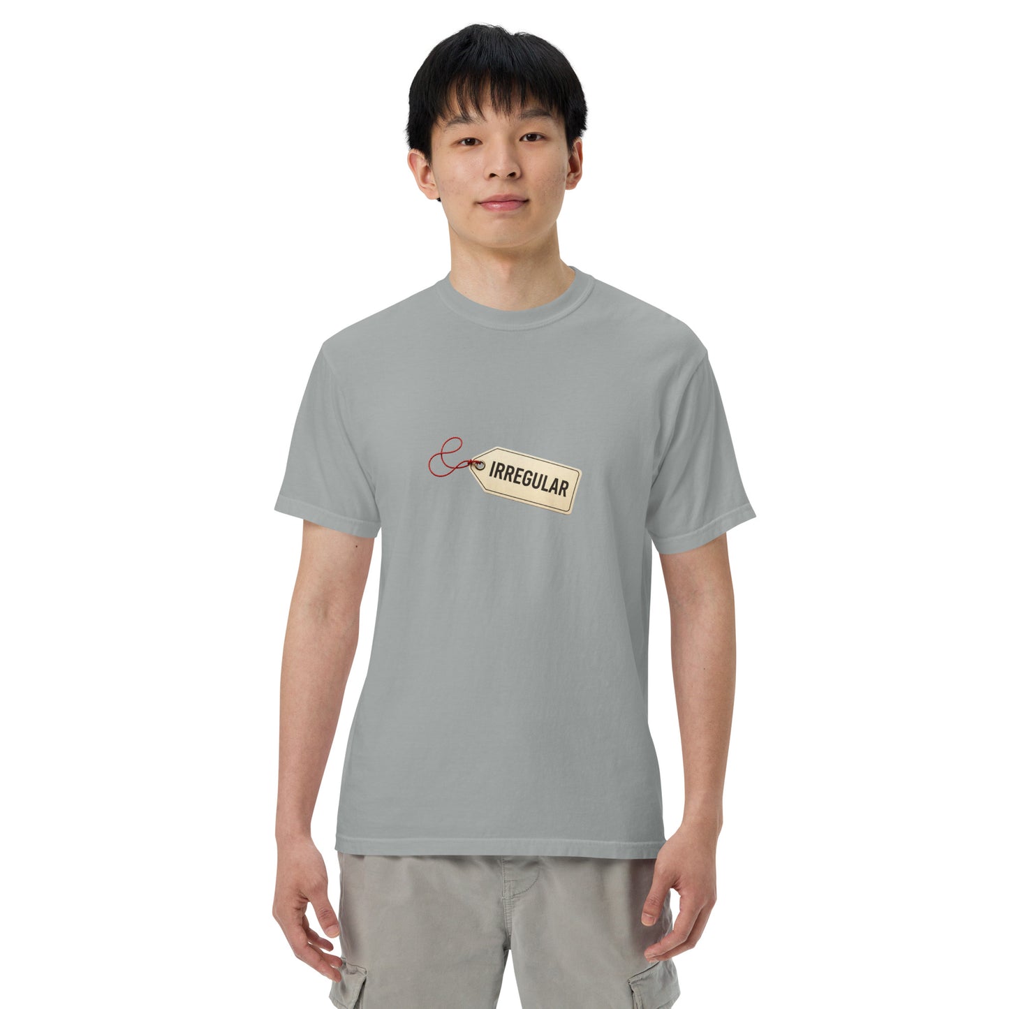 Unisex garment-dyed heavyweight T-shirt in granite color, featuring a relaxed fit and casual style from wayward.biz.