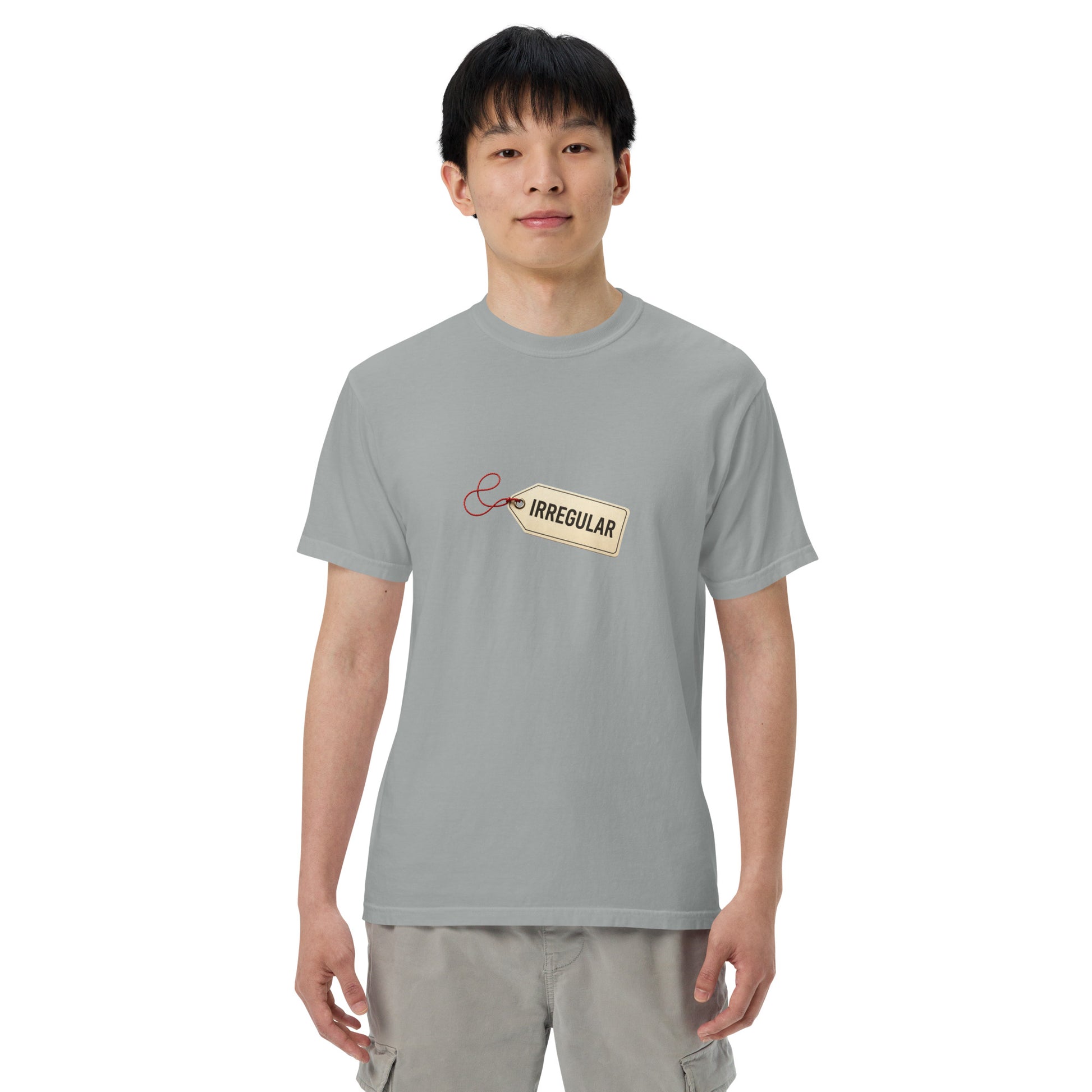 Unisex garment-dyed heavyweight T-shirt in granite color, featuring a relaxed fit and casual style from wayward.biz.