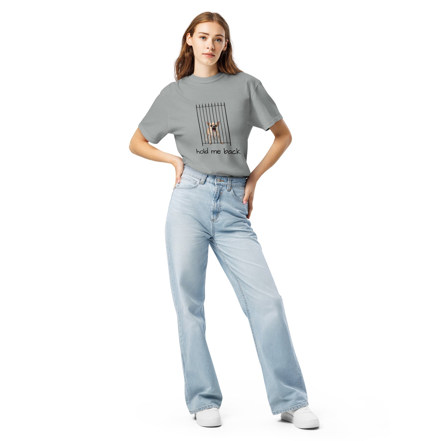 Unisex garment-dyed heavyweight T-shirt from wayward.biz in granite color, front view showing soft fabric and relaxed fit.