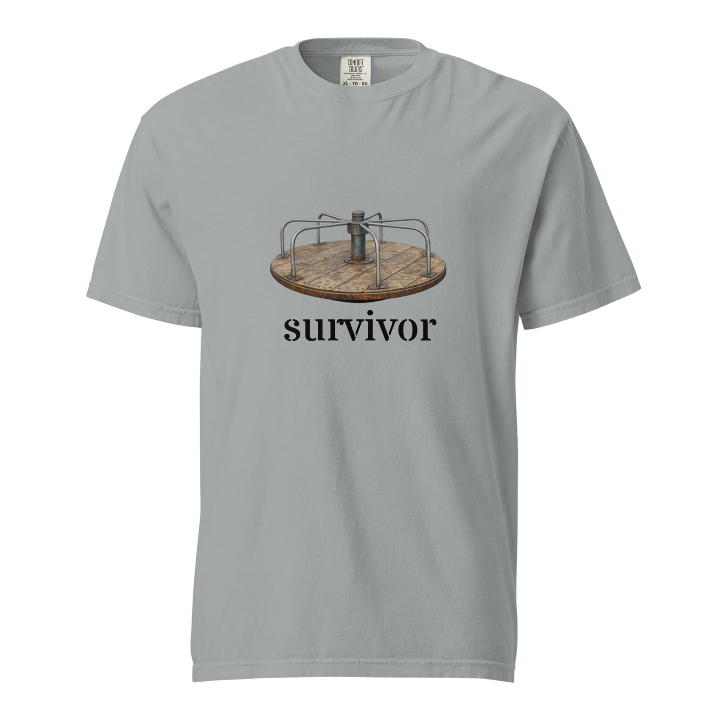 Unisex garment-dyed heavyweight T-shirt from Wayward.biz in granite color, featuring a front view and casual fit.