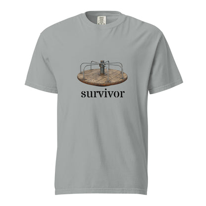 Unisex garment-dyed heavyweight T-shirt from Wayward.biz in granite color, featuring a front view and casual fit.