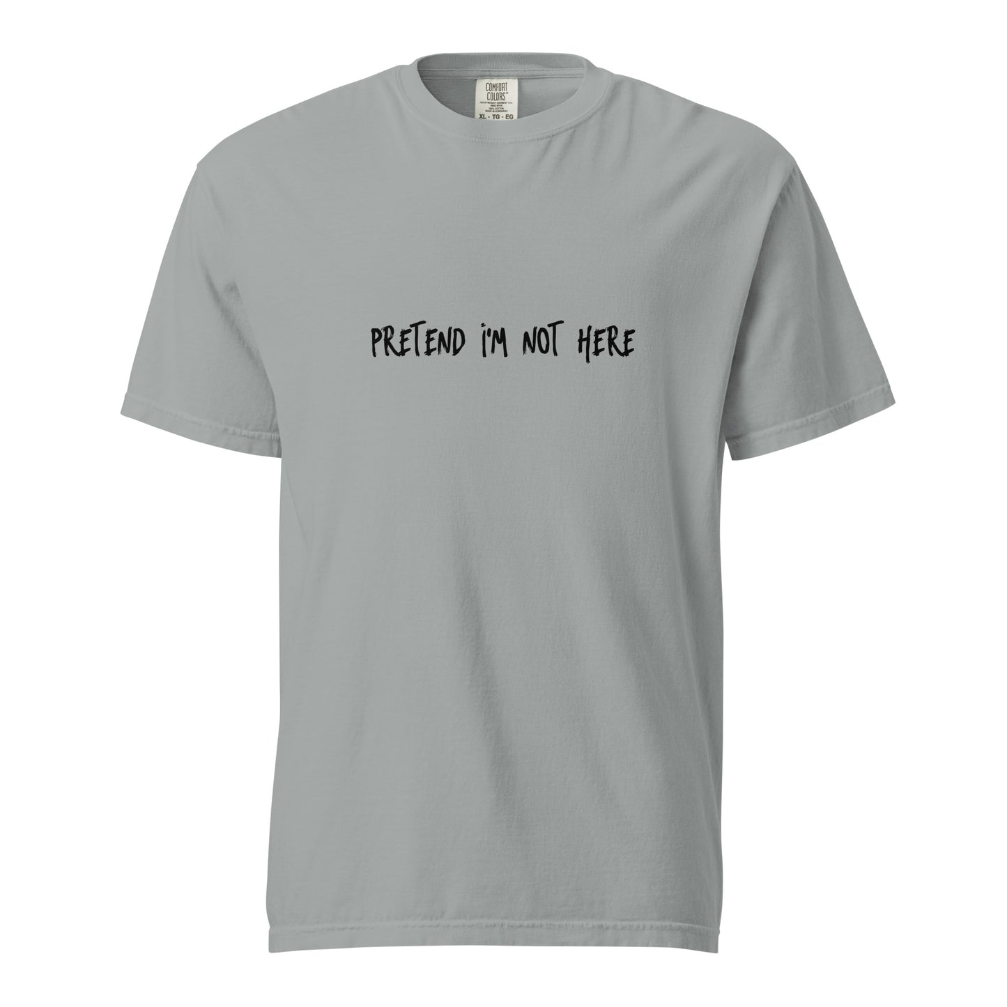 Unisex garment-dyed heavyweight T-shirt by wayward.biz in granite color, front view showing soft fabric and relaxed fit.