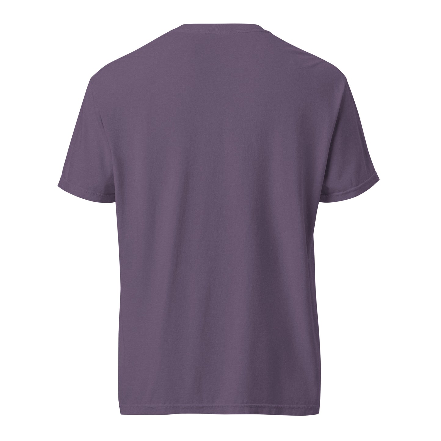 Unisex heavyweight T-shirt from wayward.biz in grape color, featuring a garment-dyed, soft, durable fabric with a relaxed fit.