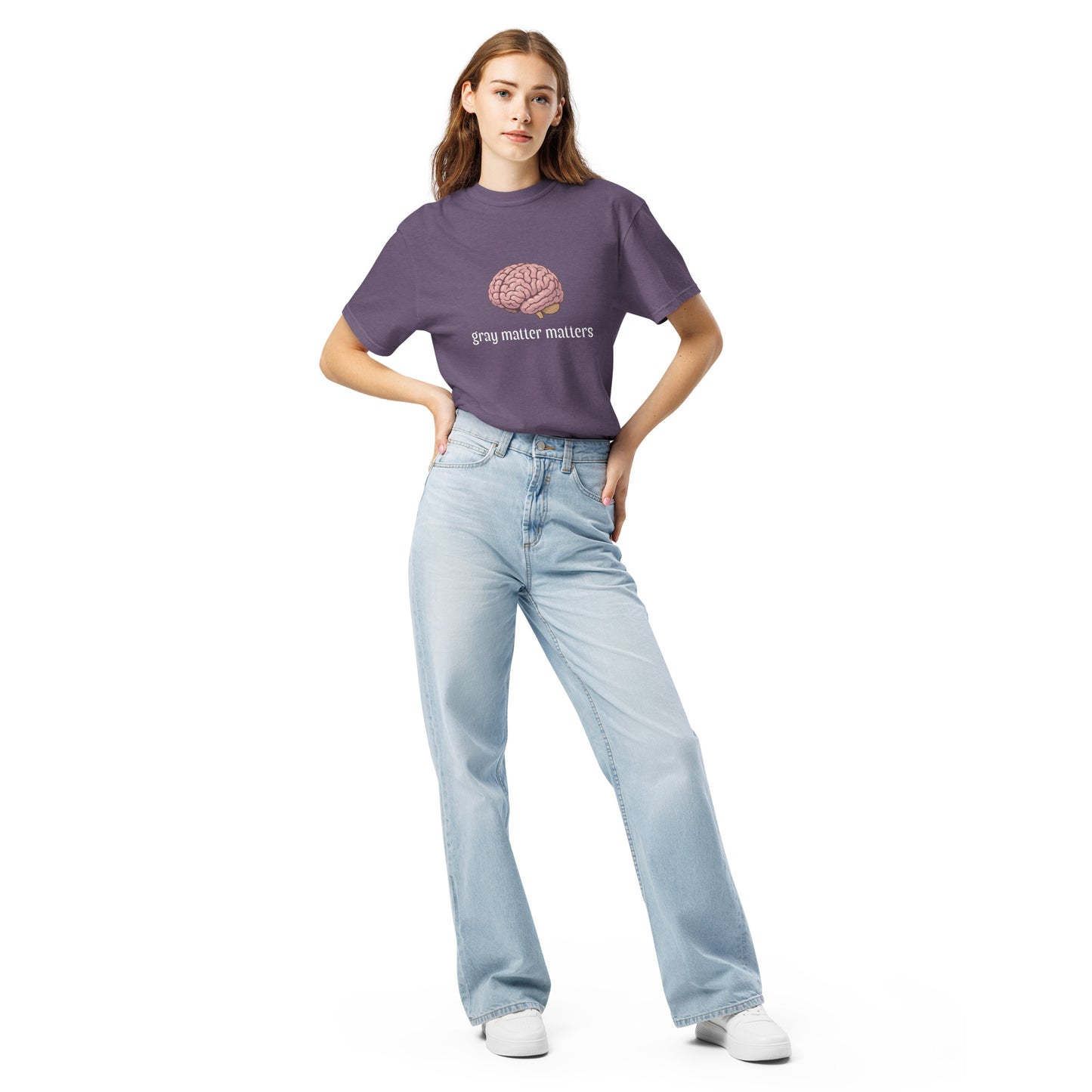 Gray Matter Matters unisex garment-dyed heavyweight T-shirt in dark grape color, front view showing soft fabric and classic fit.
