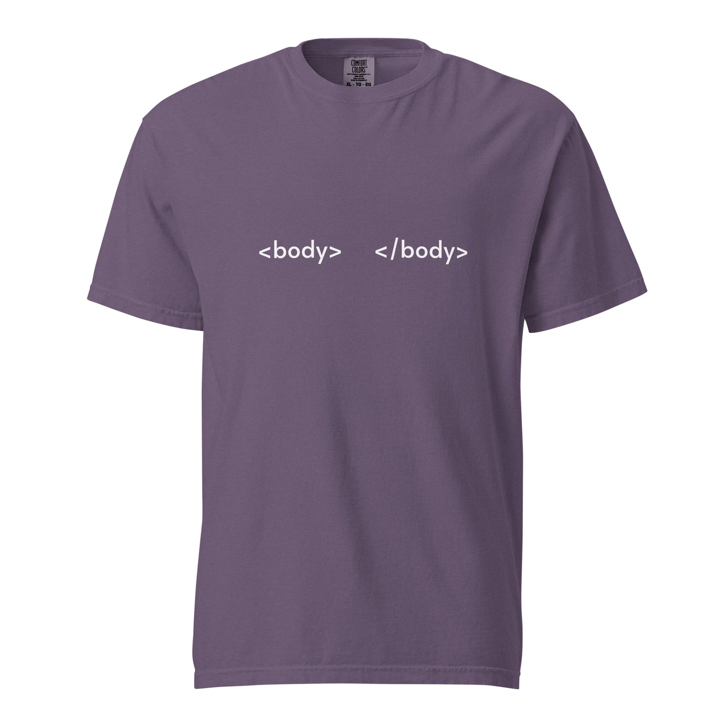 Unisex garment-dyed heavyweight T-shirt from wayward.biz in grape color, front view showing soft fabric and classic fit.