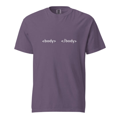 Unisex garment-dyed heavyweight T-shirt from wayward.biz in grape color, front view showing soft fabric and classic fit.