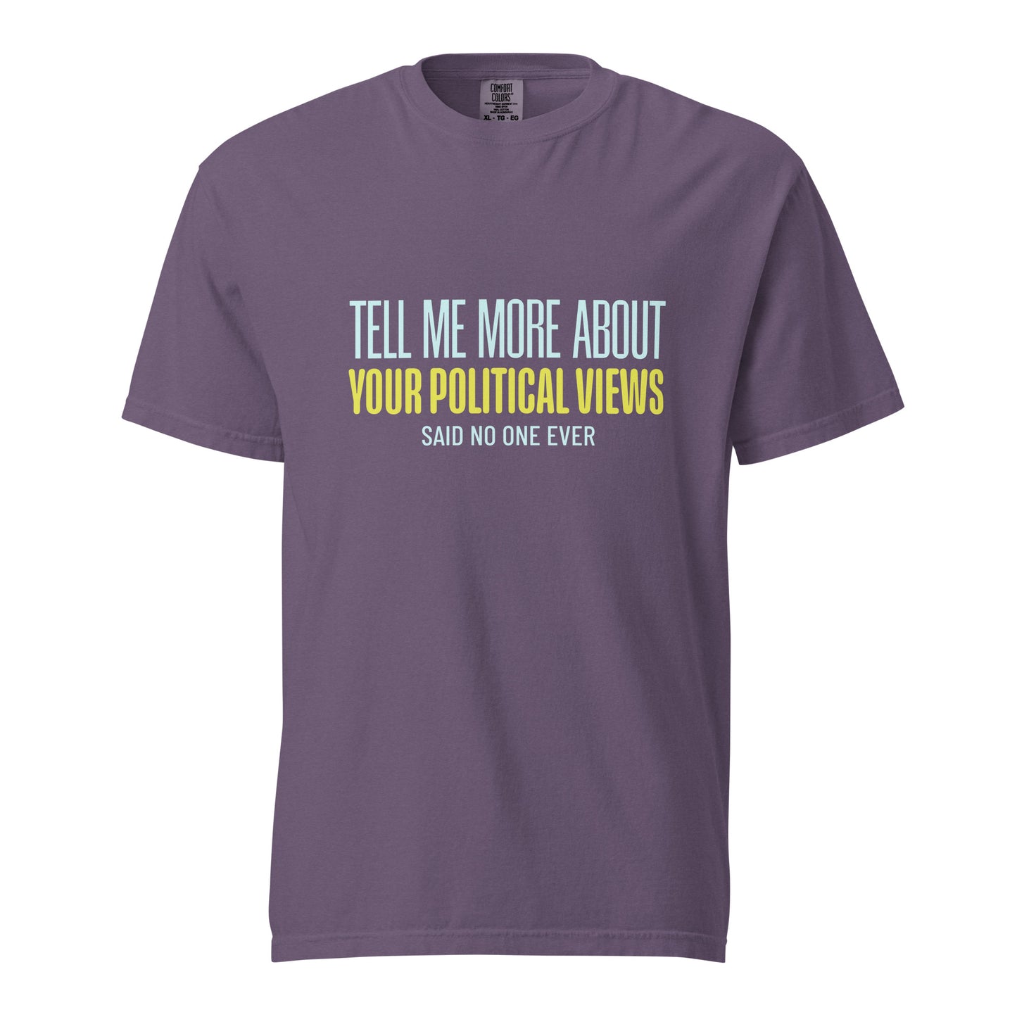 Unisex garment-dyed heavyweight T-shirt by wayward.biz in grape color, front view showcasing casual, comfortable fit.