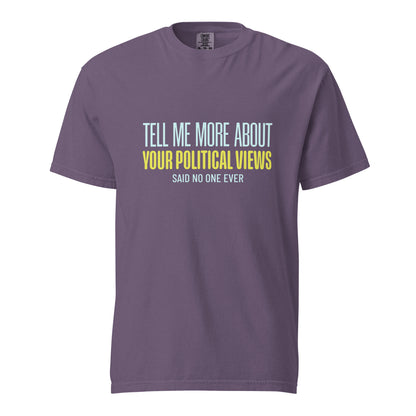 Unisex garment-dyed heavyweight T-shirt by wayward.biz in grape color, front view showcasing casual, comfortable fit.
