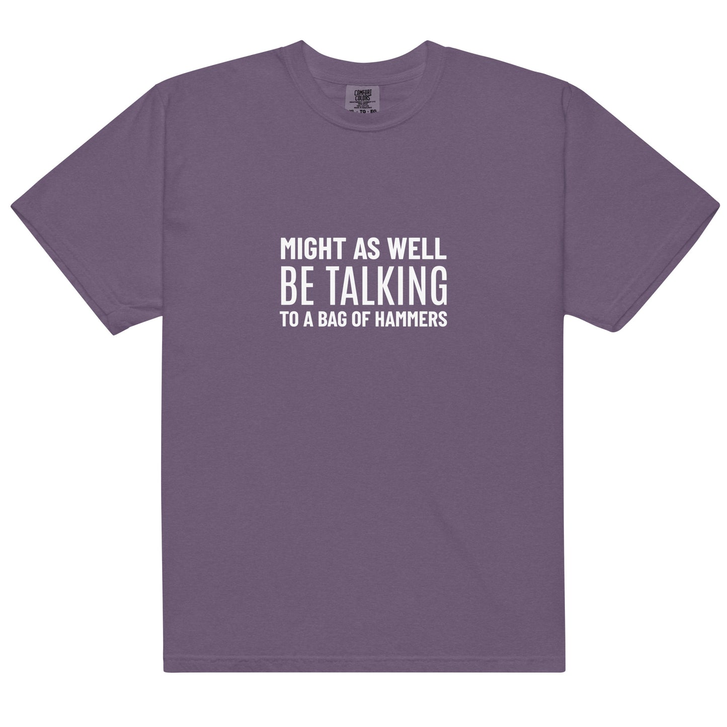 Unisex garment-dyed heavyweight T-shirt by wayward.biz in grape color, front view showing soft fabric and classic fit.
