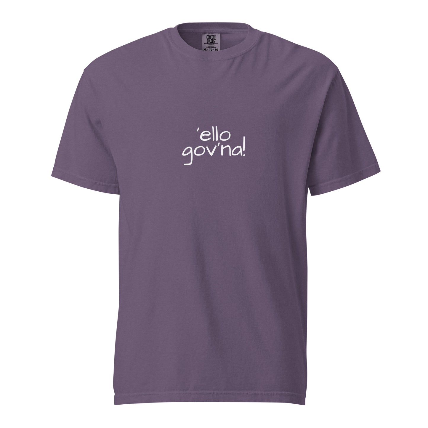 Unisex garment-dyed heavyweight T-shirt by wayward.biz in grape color, front view showing soft fabric and relaxed fit.