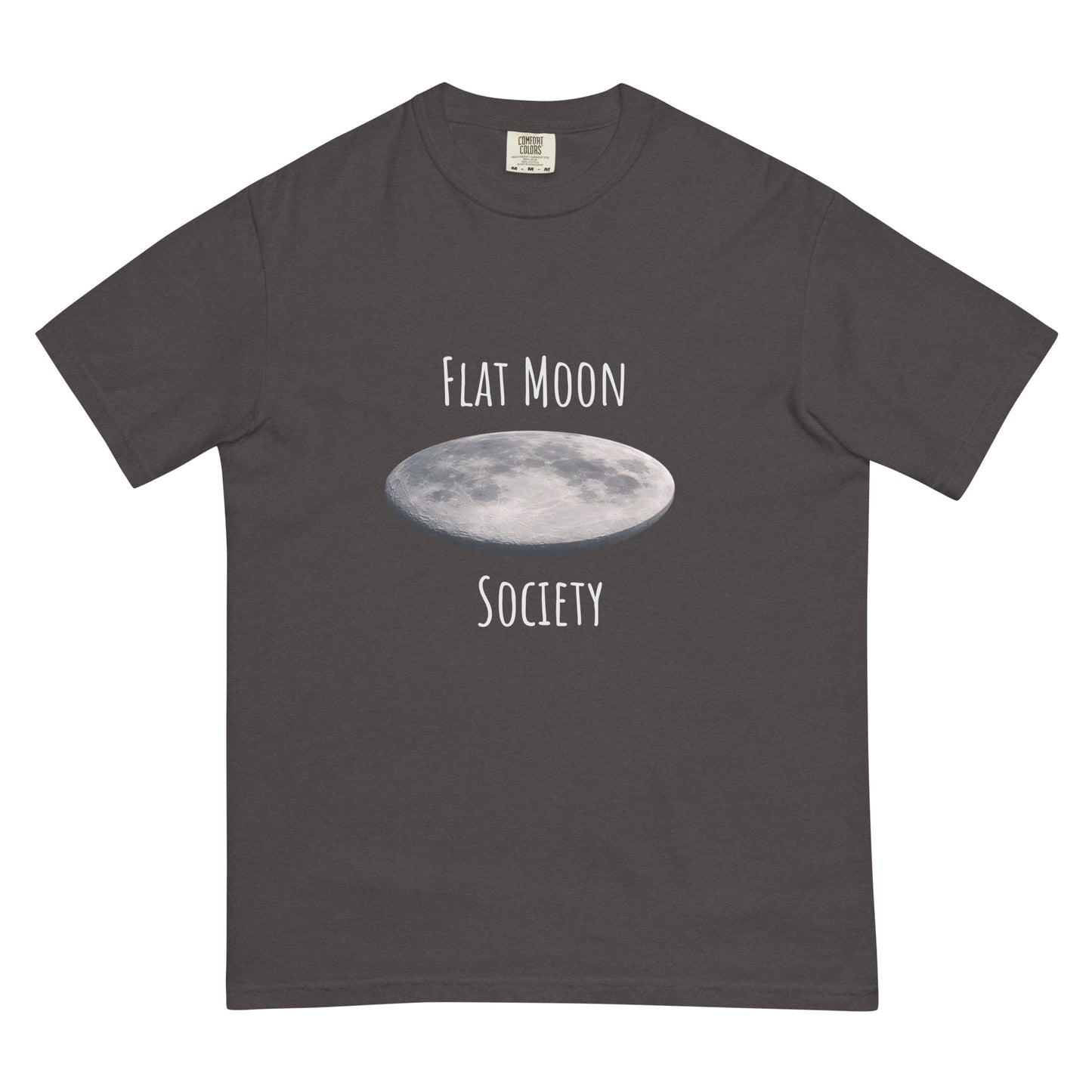 Unisex garment-dyed heavyweight T-shirt by Flat Moon Society in dark graphite, front view showing soft fabric and classic fit.