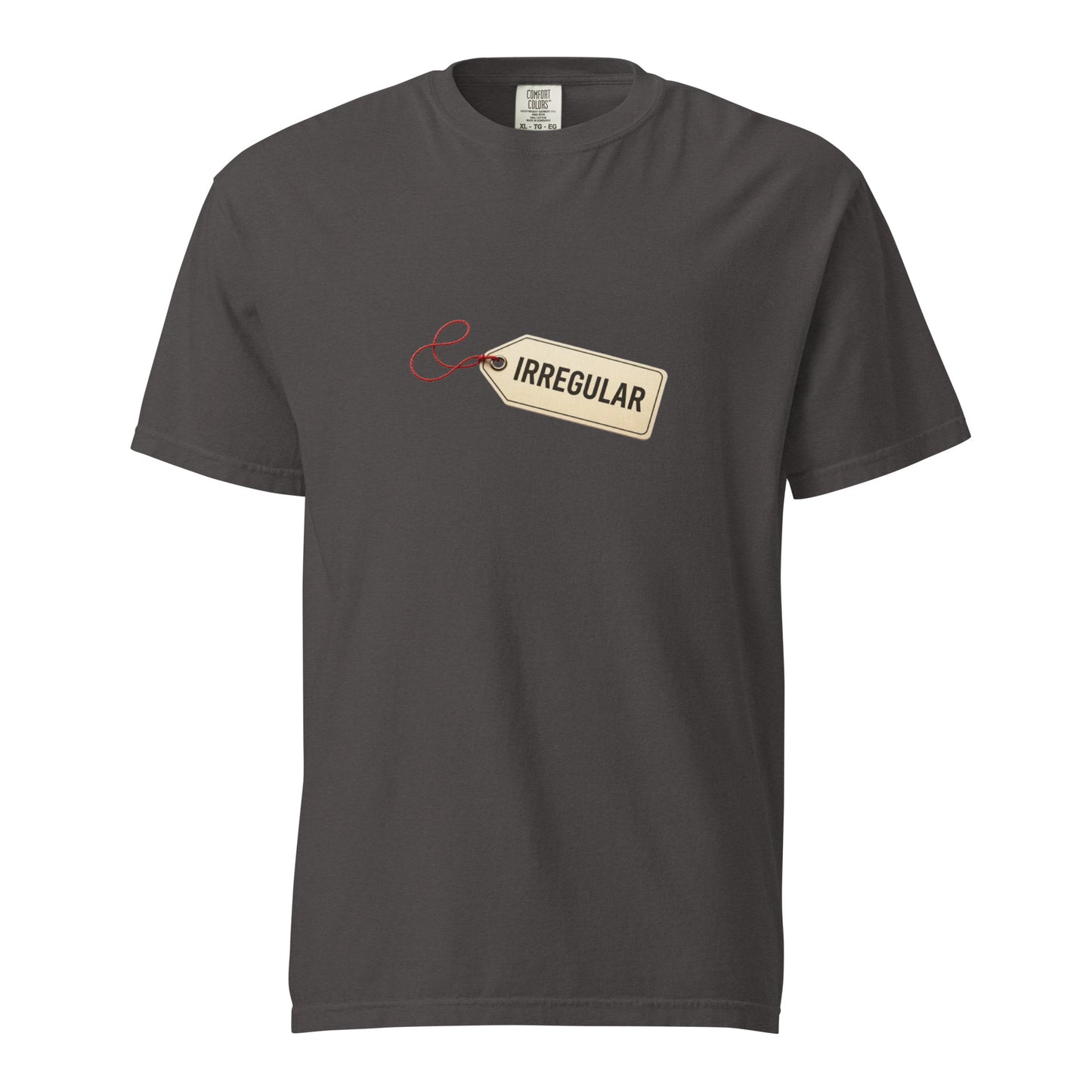 Unisex garment-dyed heavyweight T-shirt from wayward.biz in graphite color, front view showing soft, durable fabric.