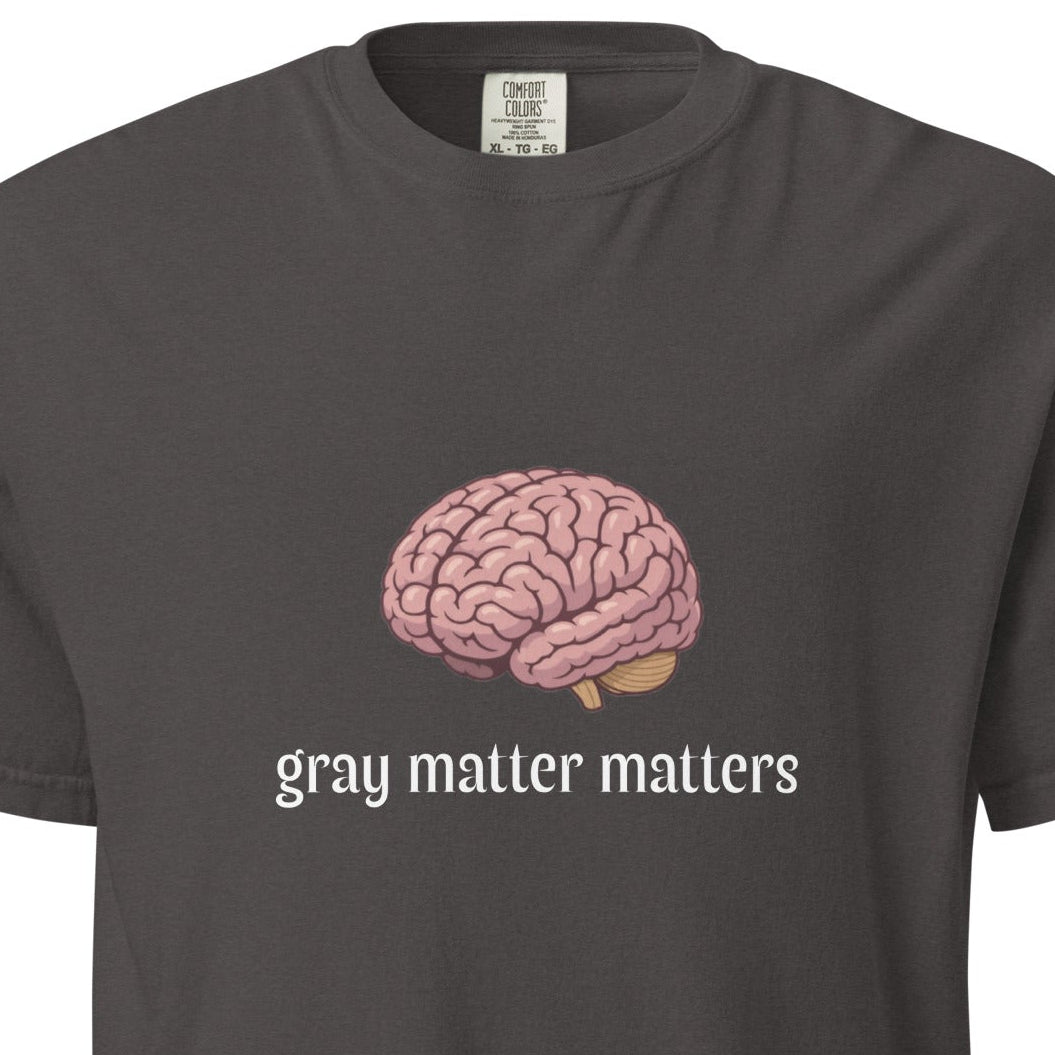 Unisex gray garment-dyed heavyweight Wayward.biz T-shirt with a dark graphite front, showcasing a comfortable, casual fit.