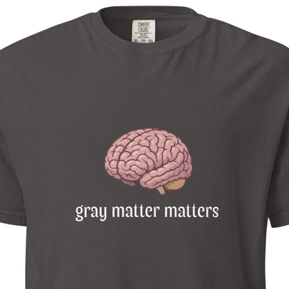 Unisex gray garment-dyed heavyweight Wayward.biz T-shirt with a dark graphite front, showcasing a comfortable, casual fit.